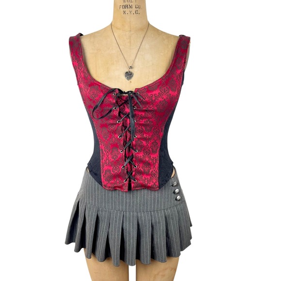 Charlotte Russe Tops - Vintage Gothic Charlotte Russe Corset Top‎ Lace Up Damask Size Small Victorian